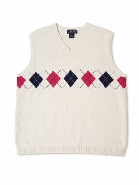 Vintage Lands' End Off White Pink Black Gray Argyle Knit Preppy Sweater Vest